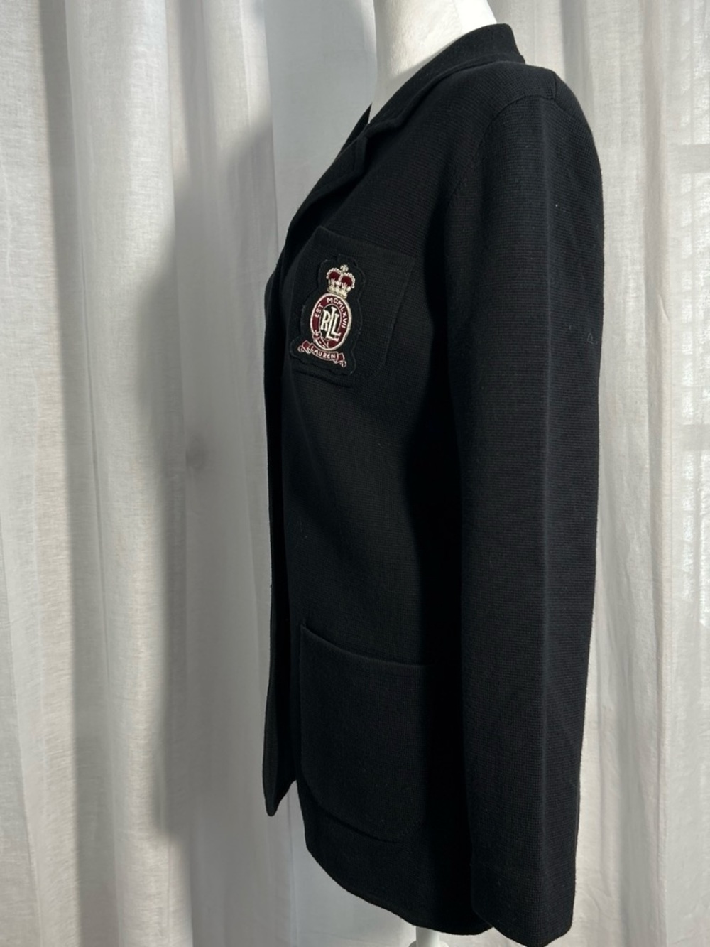 Ralph Lauren Black Knit Crest Patch Blazer - Picture 5 of 6
